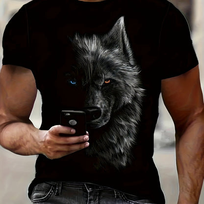 WildVision 3D Digital Wolf Eye Men’s Round Neck T-Shirt